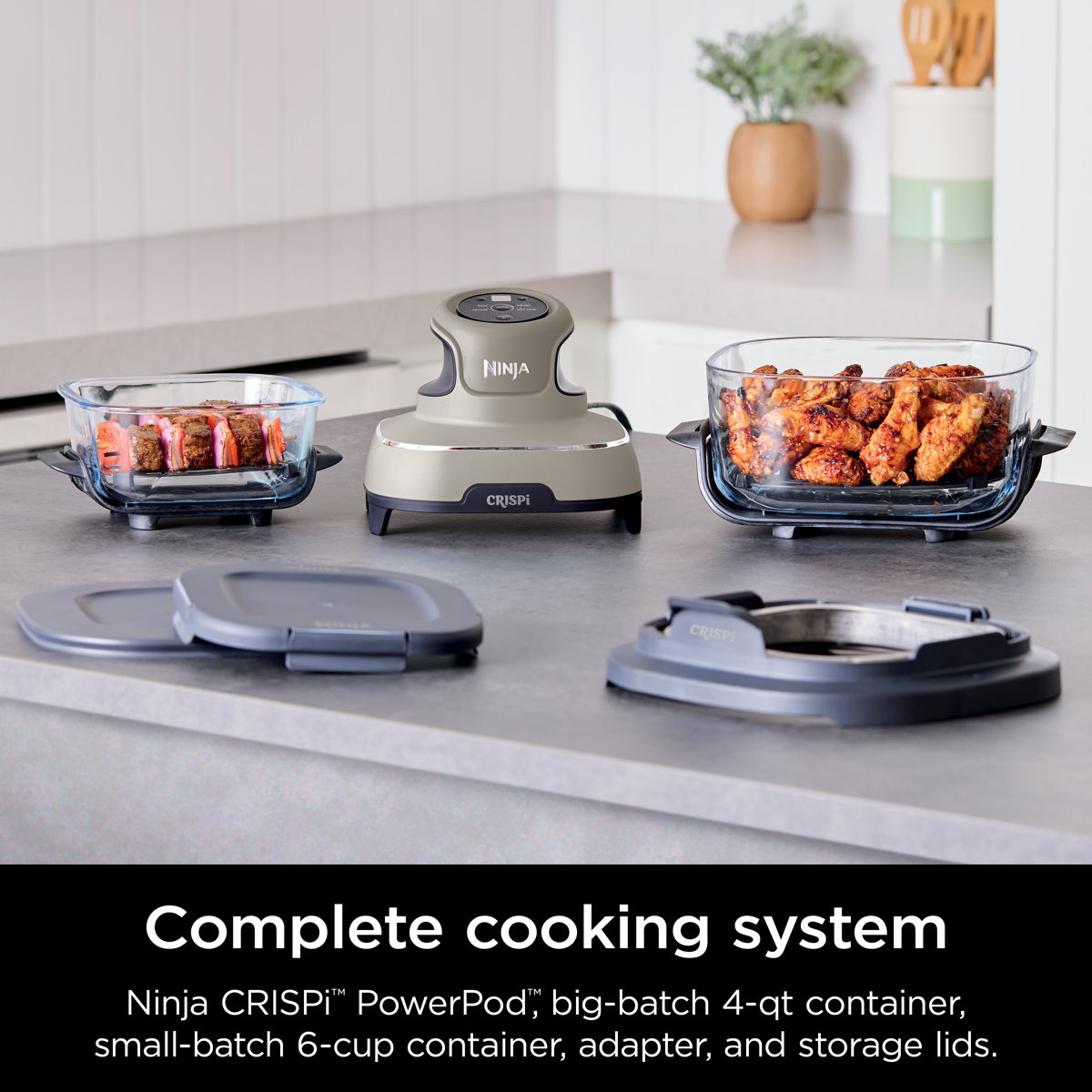 Ninja Crispi 4-in-1 Portable Glass Air Fryer Cooking System, 4 QT & 6 Cup Glass Containers with Storage Lids, Easy Meals, Microwave, Freezer & Dishwasher Safe, Air Fry, Bake, & More